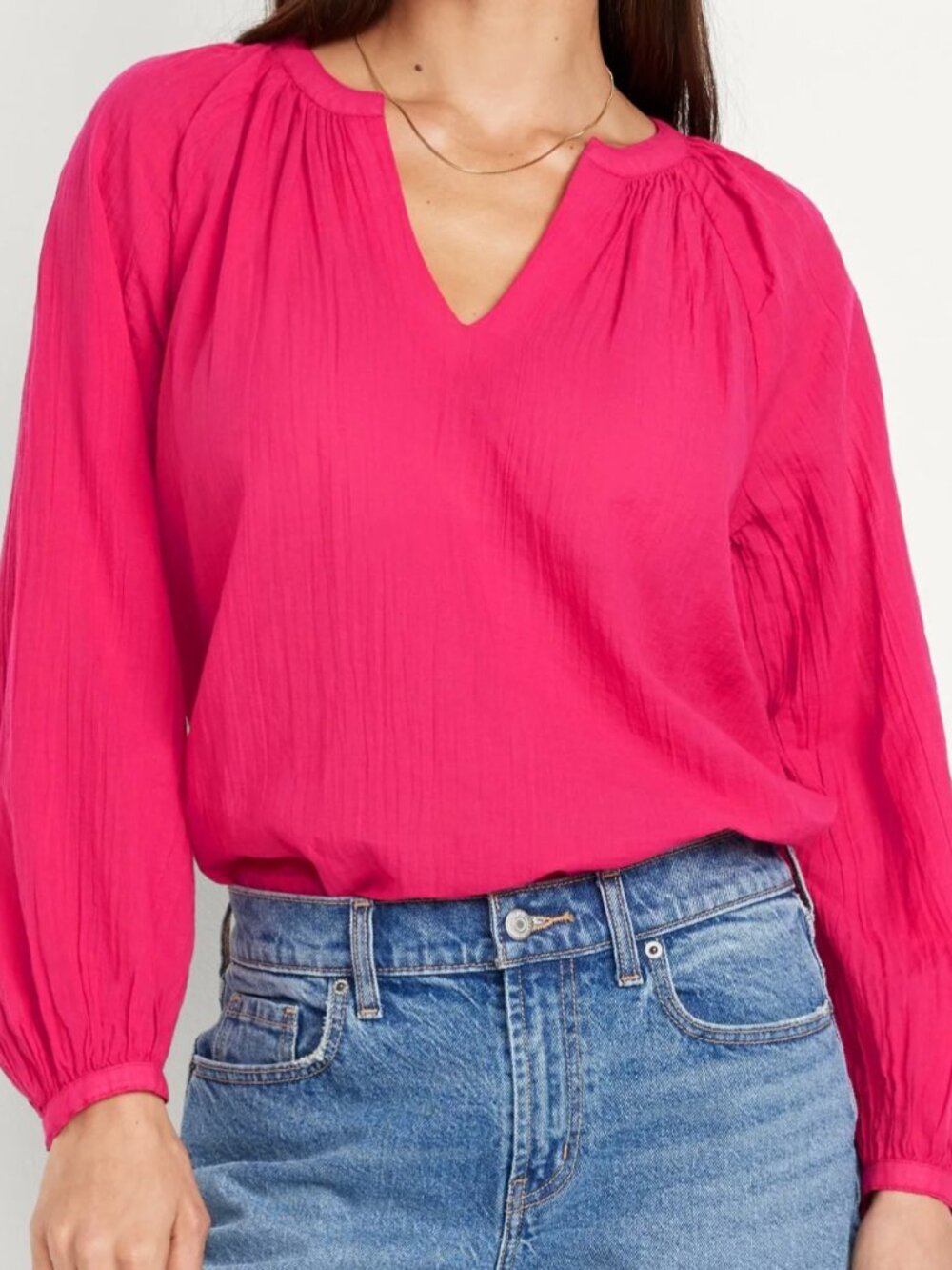 Old Navy Slit V Neck Long Sleeve Cotton Pink Summer Top - Size M